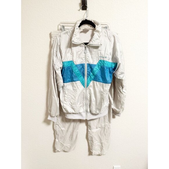Adidas Vintage Windbreaker Tracksuit 2 Piece Set Jacket Pants Gray Teal Size XL - Picture 1 of 6